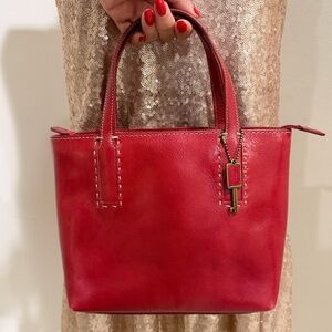 Fossil Vintage Y2K Red Leather Mini Tote Bag Purse Top-handle Bag
